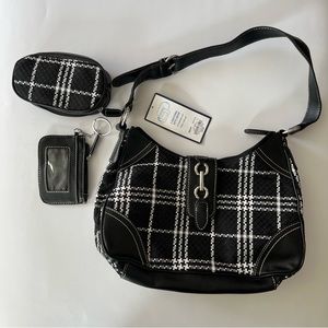 Croft & Barrow Purse, Cosmetics Case & Key Card Case. New B&W Plaid Fabric